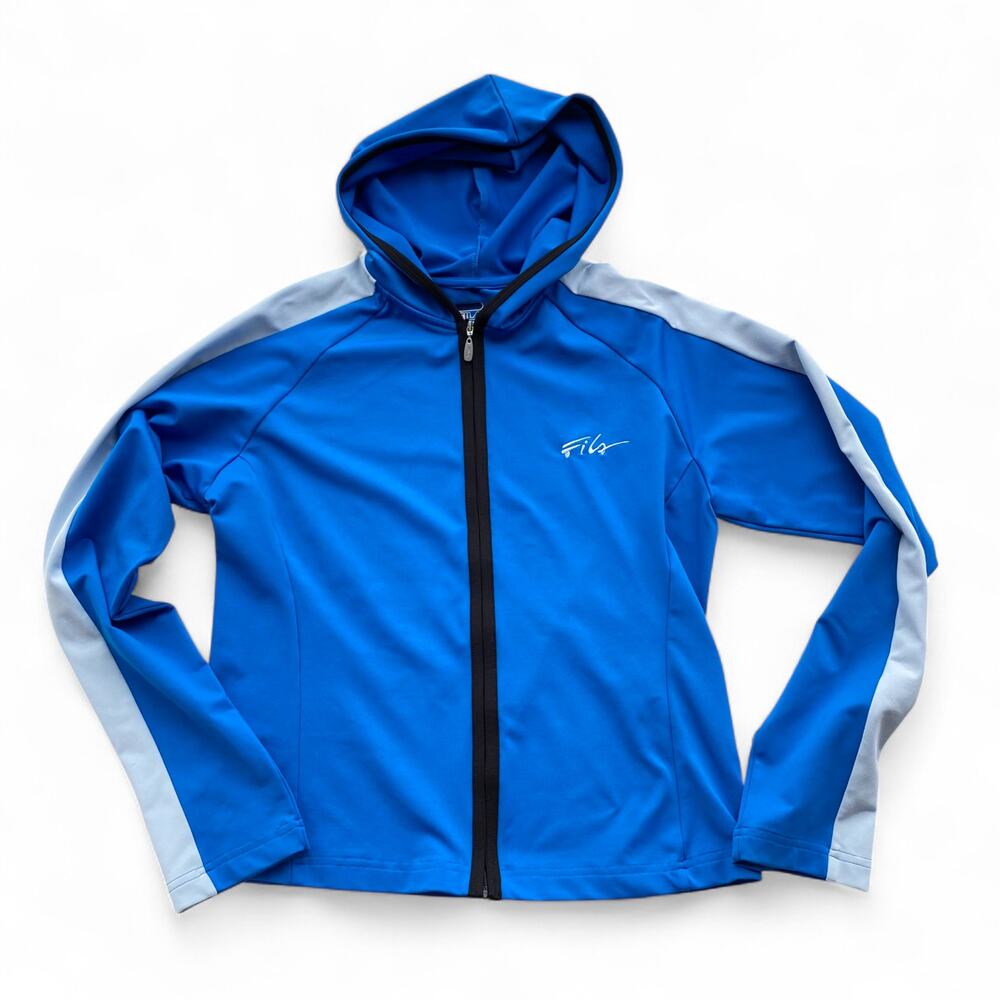 FILA : RARE Vintage USA-Made Blue Zip Hoodie Track Jacket Black Trim Logo : L